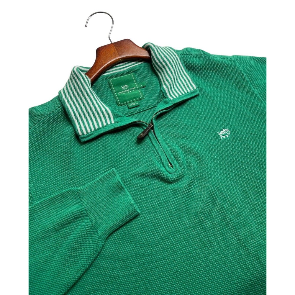 Men Southern Tide Sweater Mesh Green 1/4 Quarter Zip Pullover Medium L Excellent